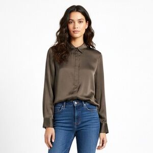 Zara Women’s Brown Satin Effect Blouse W/ Ties Medium NWT